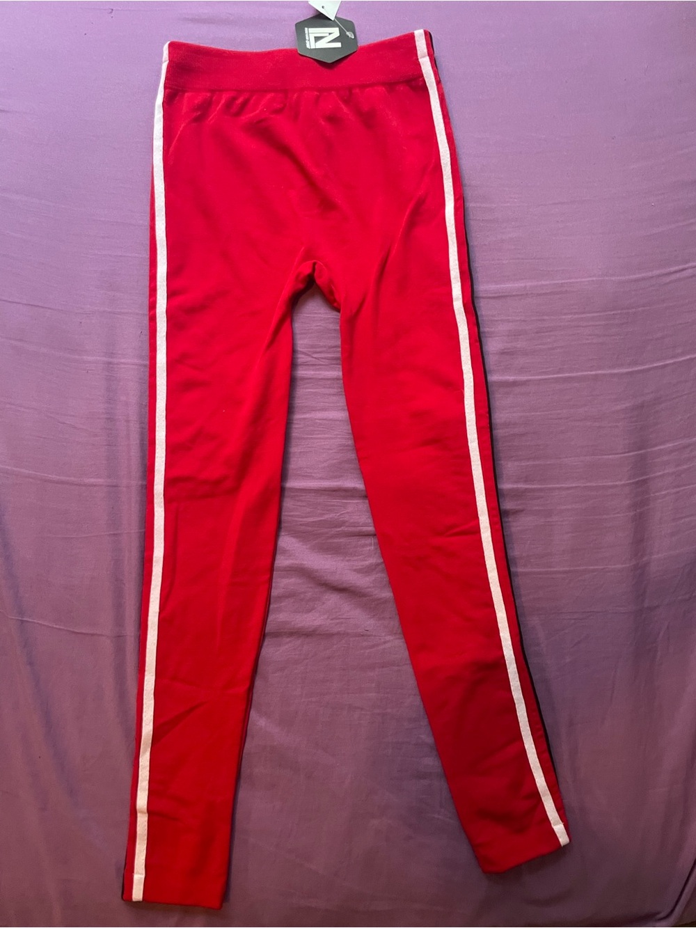New Look Red Leggings with White Side Stripes